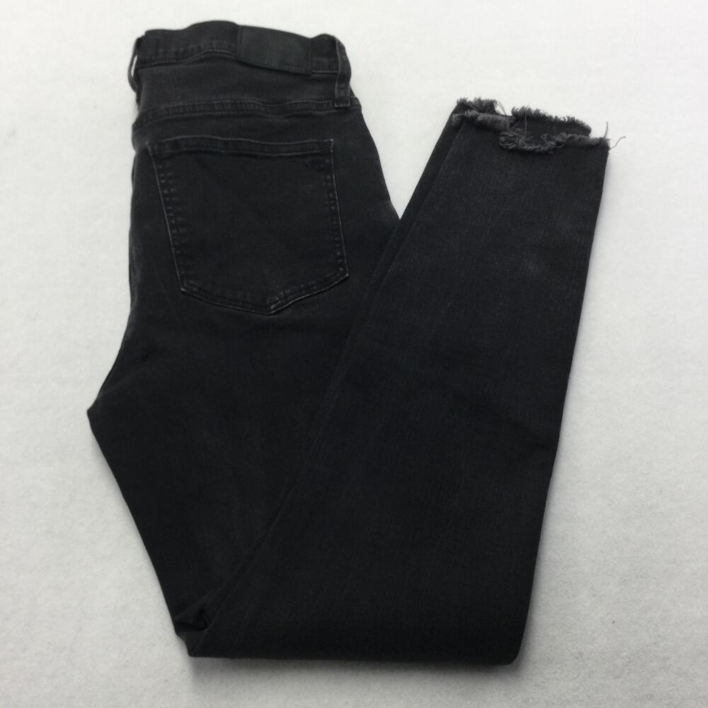 Madewell 10 High Rise Skinny Jeans Womens 29T Black Charcoal Raw Hem Stretch
